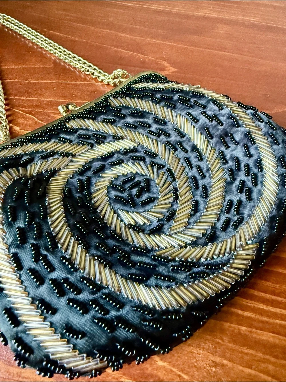 Vintage La Regale Beaded Bag - Black & Gold Handmade in Hong Kong